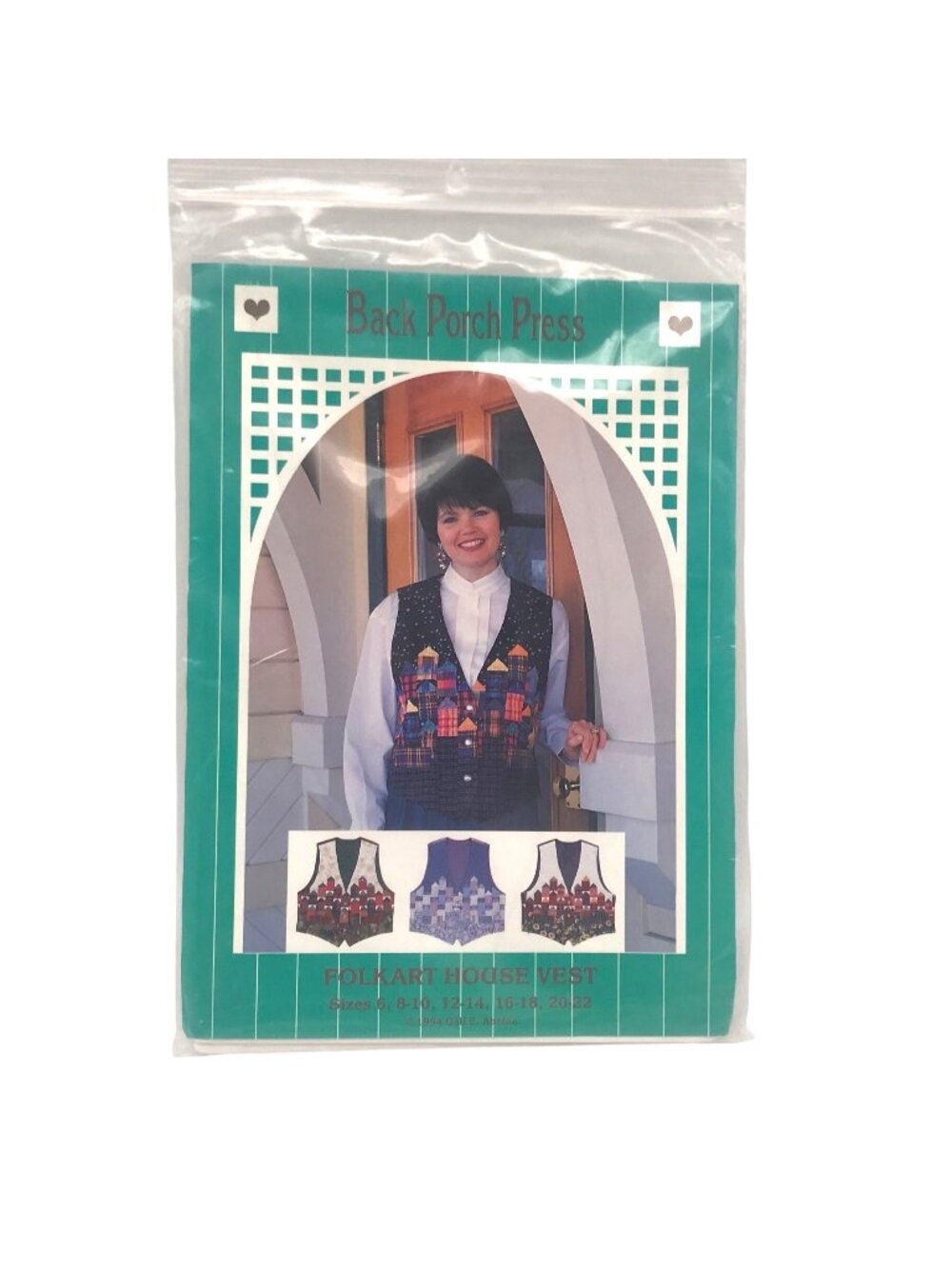 UNUSED Vintage Folk Art House Vest Kit, 1994 Back Porch Press by Gail Abeloe